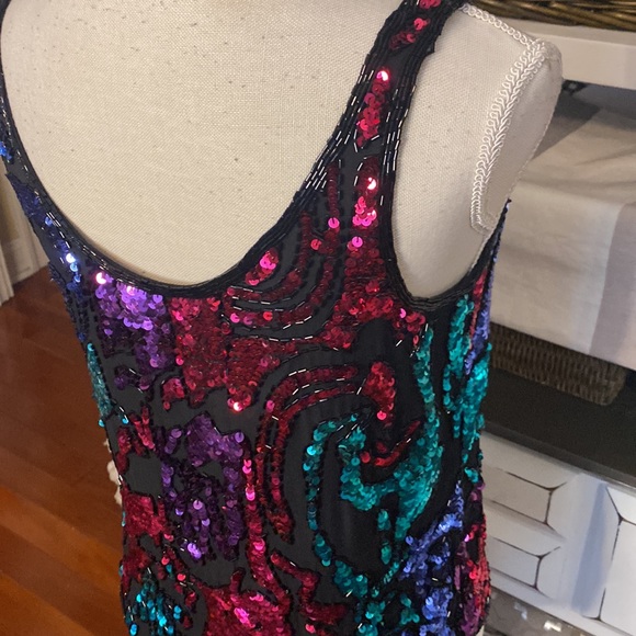 Vintage Nite Line Sequin Silk Lined Tank Size Small - Picture 5 of 8